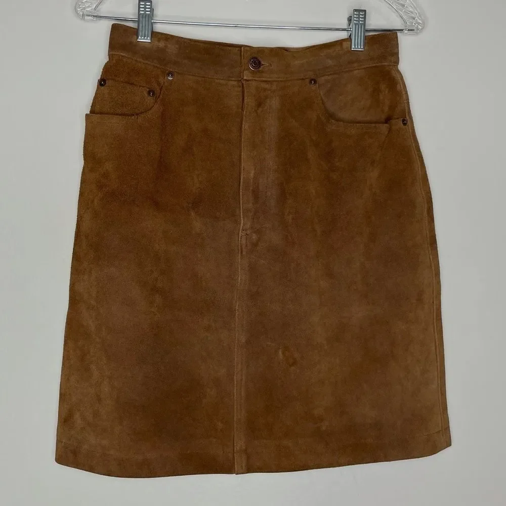 Ralph Lauren Vintage 100% genuine leather suede skirt VTG - Picture 11 of 12